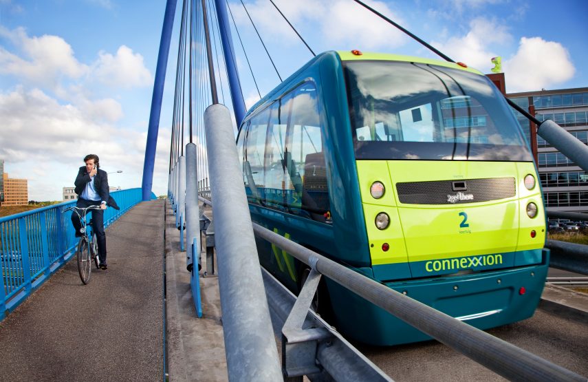 Unmanned  Parkshuttle on the bridge