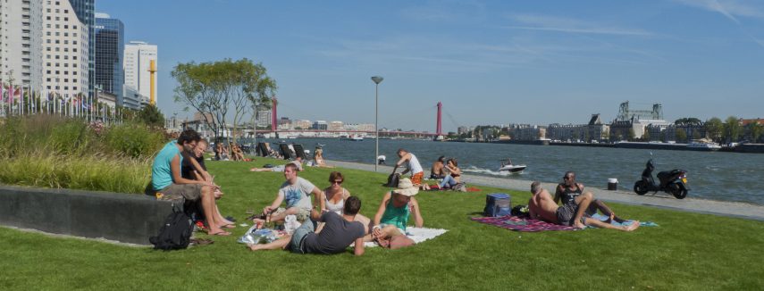 De Boompjeskade met zicht op de Nieuwe Maas.