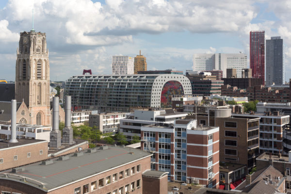 View on the Laurenskwartier, with among others the Markthal and the Laurenskerk.