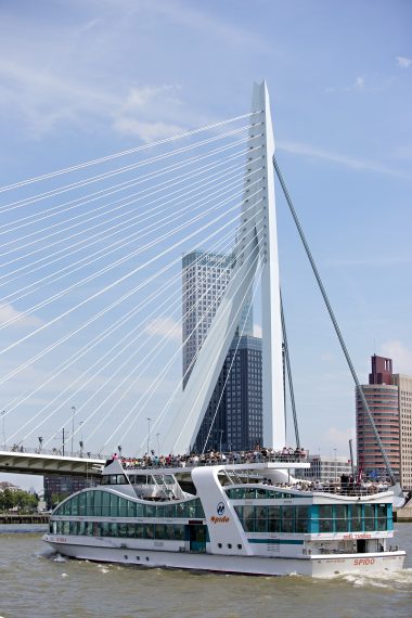 Spido tour boat on river Maas, Erasmusbrug in background