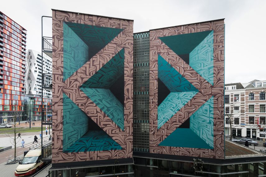 Artwork by artist Astro on the facade of restaurant Ayla, located at Kruisplein.