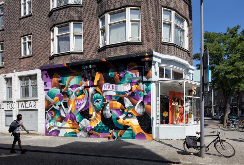 Street art kunstwerk van I Am Eelco in de Bloemkwekersstraat.