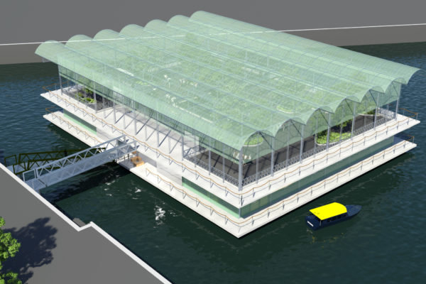 Artists impression of the Floating Farm that is being developed at Merwe4Haven in Rotterdam.