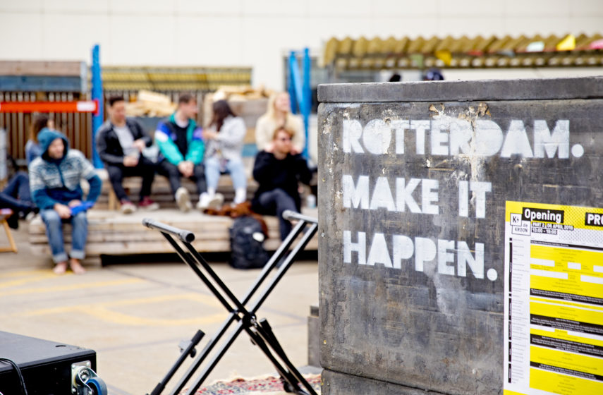 The Rotterdam Make It Happen pay-off is visible on the outside area of Kroon Rotterdam.