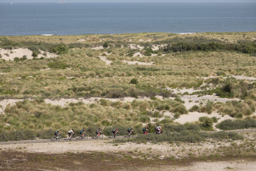Cyclists at the dunes of Hoek van Holland.