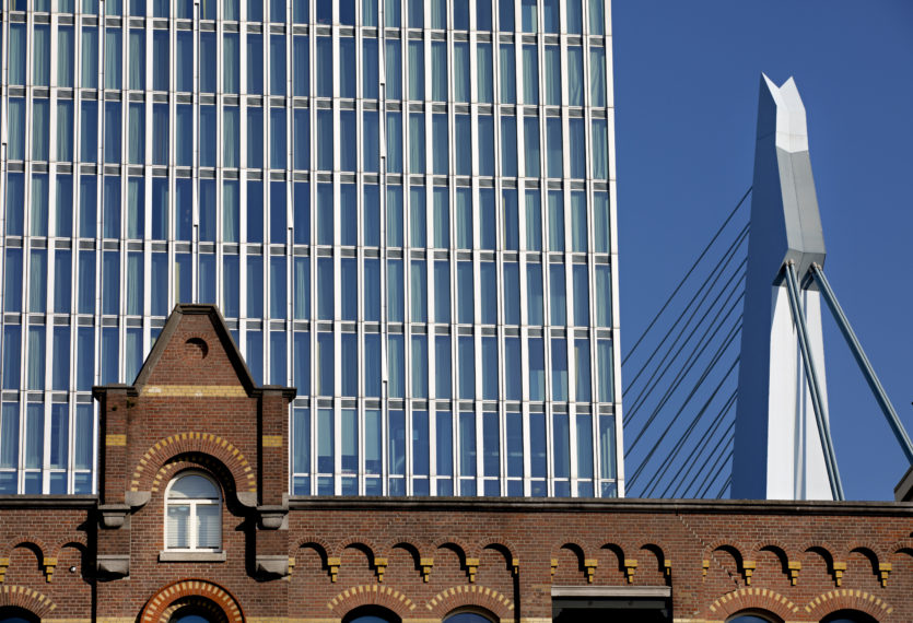 The Erasmus Bridge, The Rotterdam and Warehouse Meesteren.