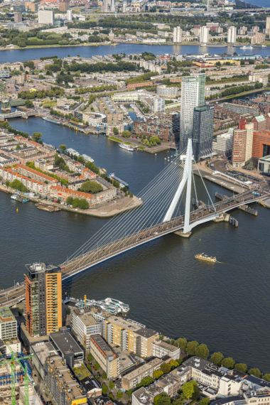 The Erasmus Bridge seen from the sky.