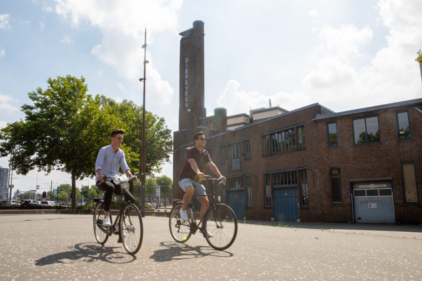 Bikers in front of the Diepenveenbuilding.