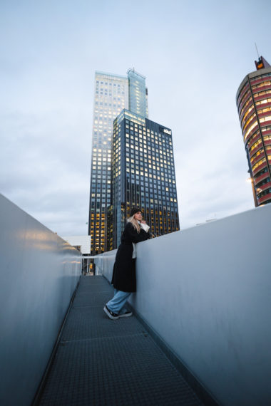 Enjoying the view of the Wilhelminaplein footbridge.