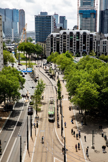 The Coolsingel as seen from the temporary Rooftop Walk, June 2022.