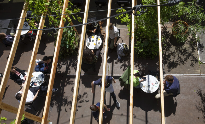 The courtyard of Het Industriegebouw, designed by Hugh Maaskant and Willem van Tijen, located in Goudsesingel Rotterdam.