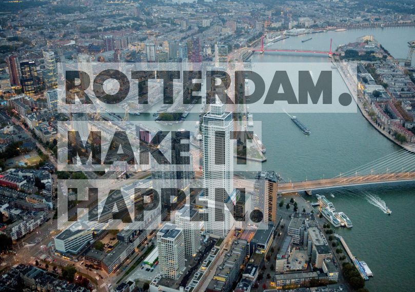 Aerial shot of Rotterdam and De Zalmhaven tower.
