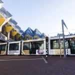 Tram driving near Cube houses in Rotterdam. Photo: Guido Pijper